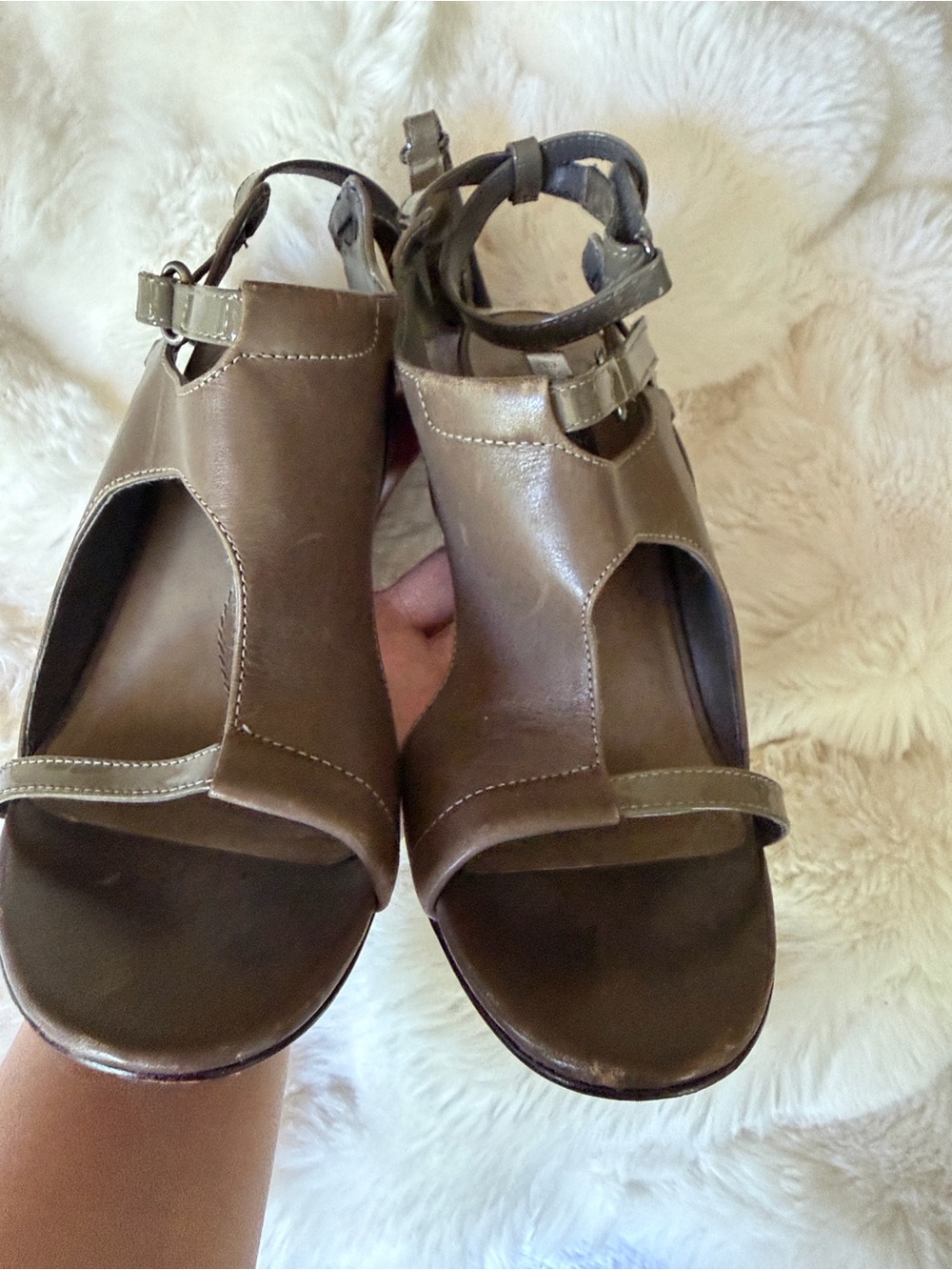 BCBGMaxAzria Brown Leather Open-Toe Ankle-Strap Sandals